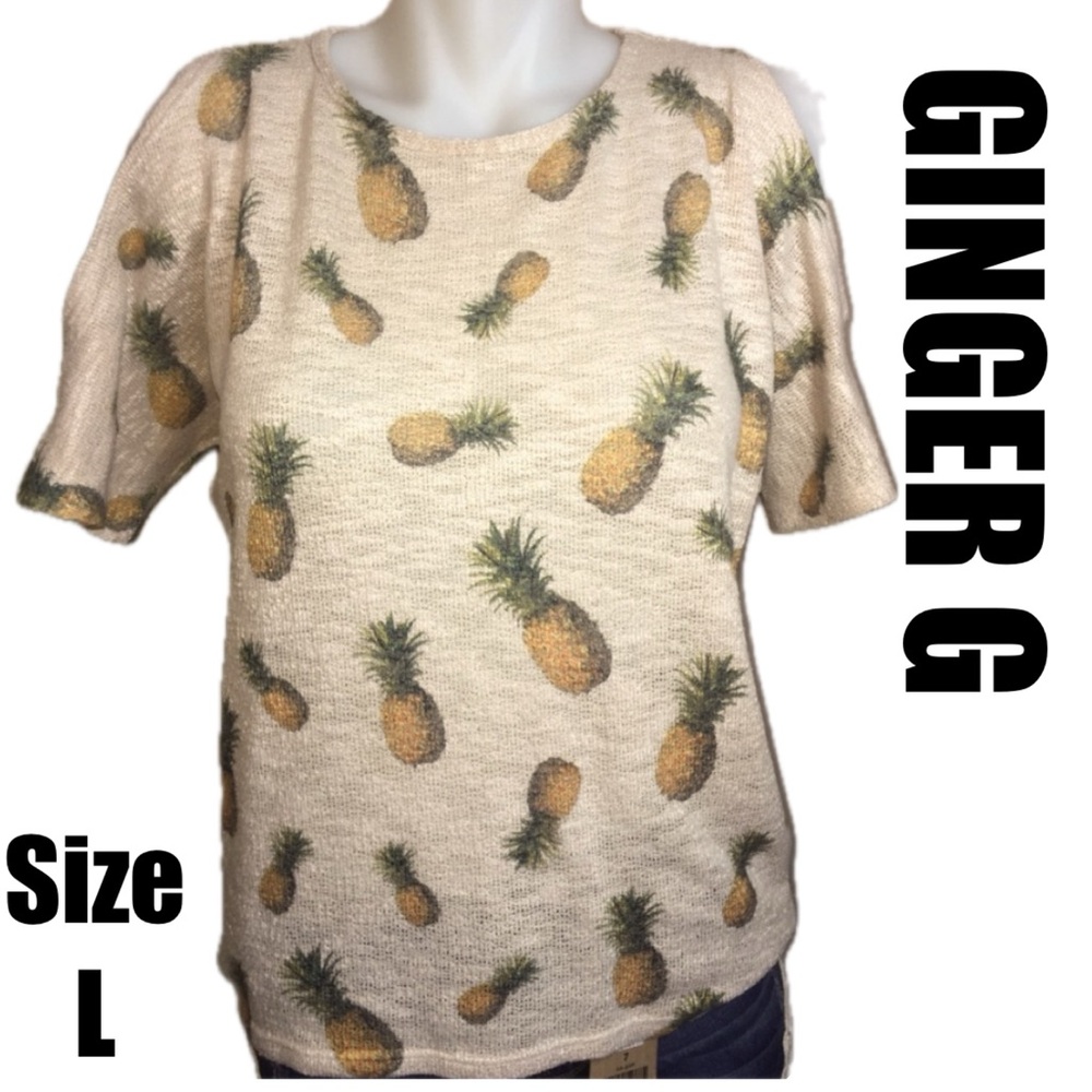 GINGER G NWOT NEW KNIT PINEAPPLE BLOUSE SIZE LG